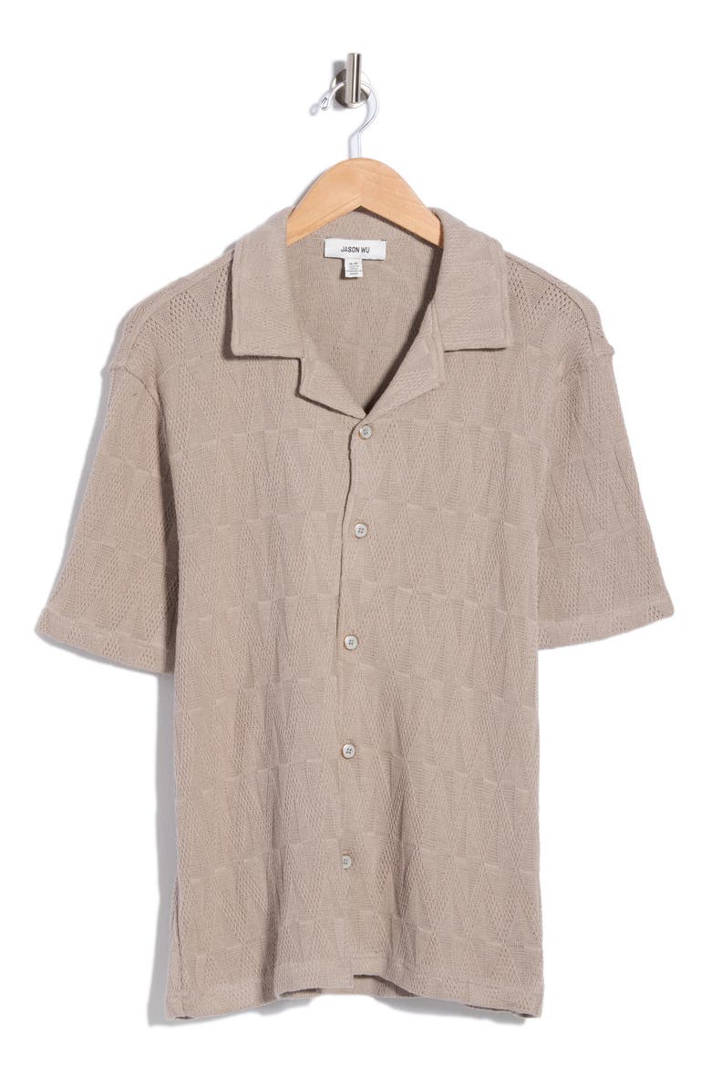 Textured Cuban Camp Shirt, Alternate, color, TAUPE