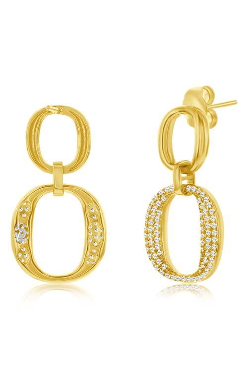 Suzy Levian Yellow Sterling Silver White Cubic Zirconia Oval Shape Drop Earrings In Gold