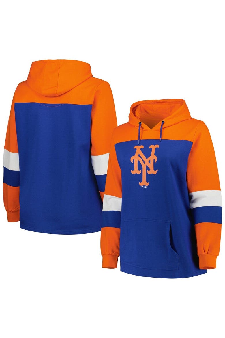 Women's Royal New York Mets Plus Size Colorblock Pullover Hoodie, Main, color, Royal