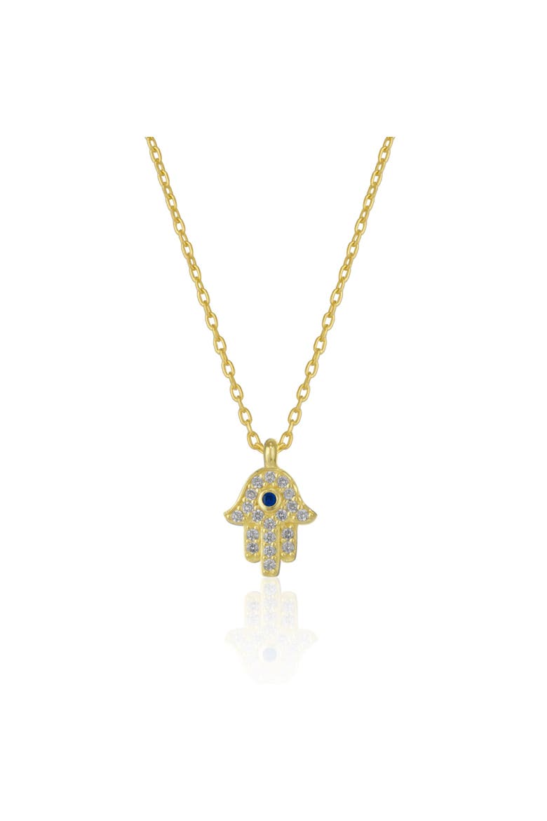 Hamsa Hand Necklace Sterling Silver With Blue Stone, Main, color, Gold