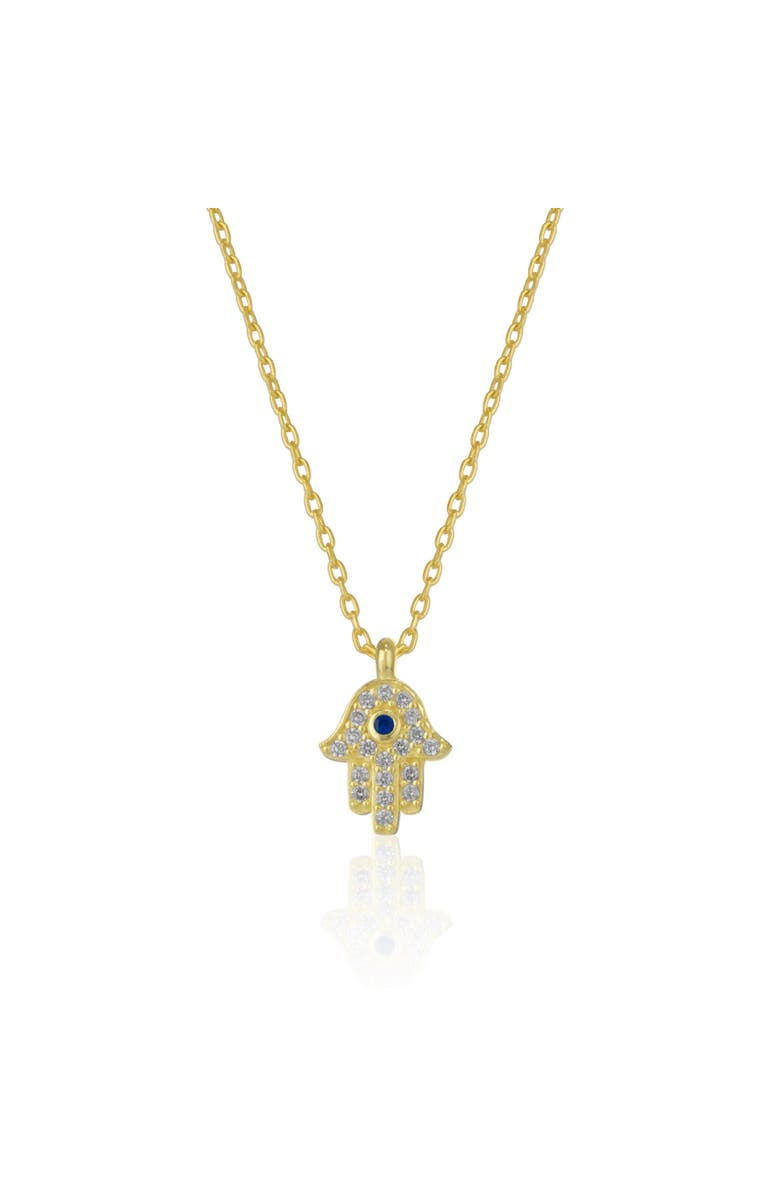 Spero London Hamsa Hand Necklace Sterling Silver With Blue Stone, Main, color, Gold