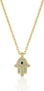 Spero London Hamsa Hand Necklace Sterling Silver With Blue Stone