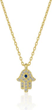 Spero London Hamsa Hand Necklace Sterling Silver With Blue Stone