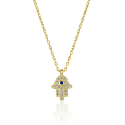 Spero London Hamsa Hand Necklace Sterling Silver With Blue Stone In Gold