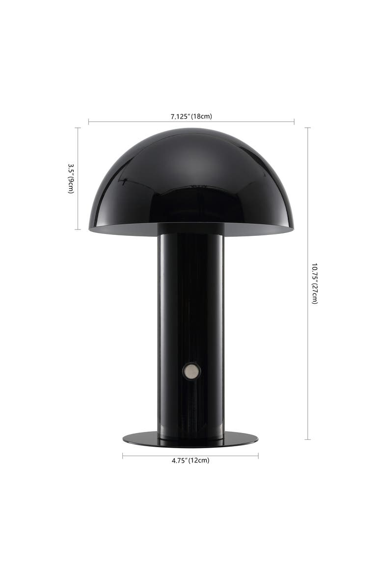 Boletus Contemporary Bohemian Rechargeable/Cordless Iron Integrated Portable LED Mushroom Table Lamp, Alternate, color, Black