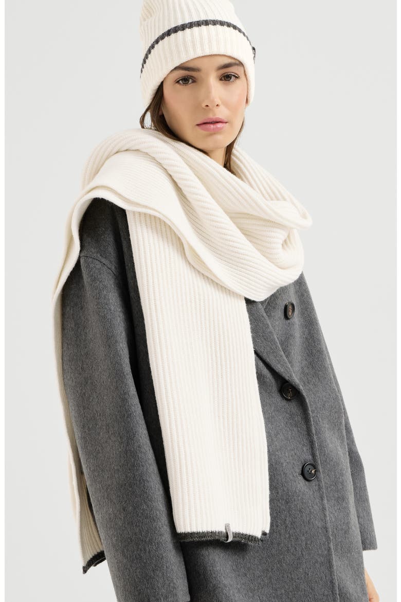 Cashmere English rib knit scarf with monili, Alternate, color, Panama