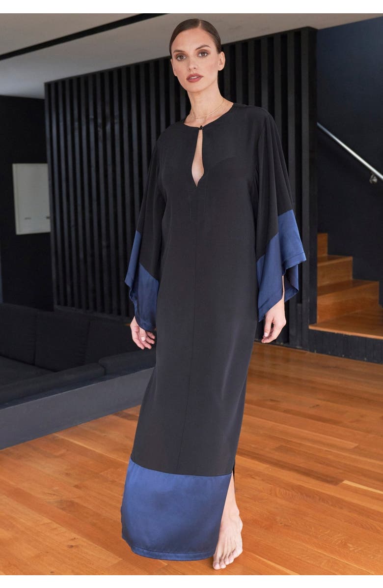 ocean+main Wide Sleeve Silk Tunic Dress, Alternate, color, Black And Navy