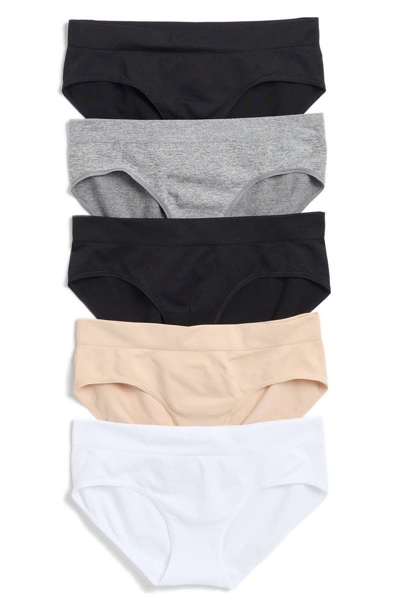 NORDSTROM RACK Everyday Assorted 5-Pack Seamless Hipster Briefs, Alternate, color, Grey Heather Multi