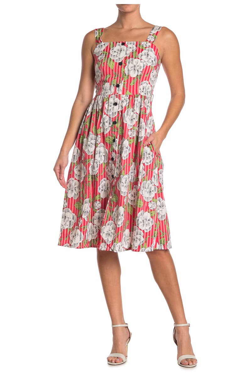 SEE U SOON Floral Stripe Button Front Dress, Main, color, 