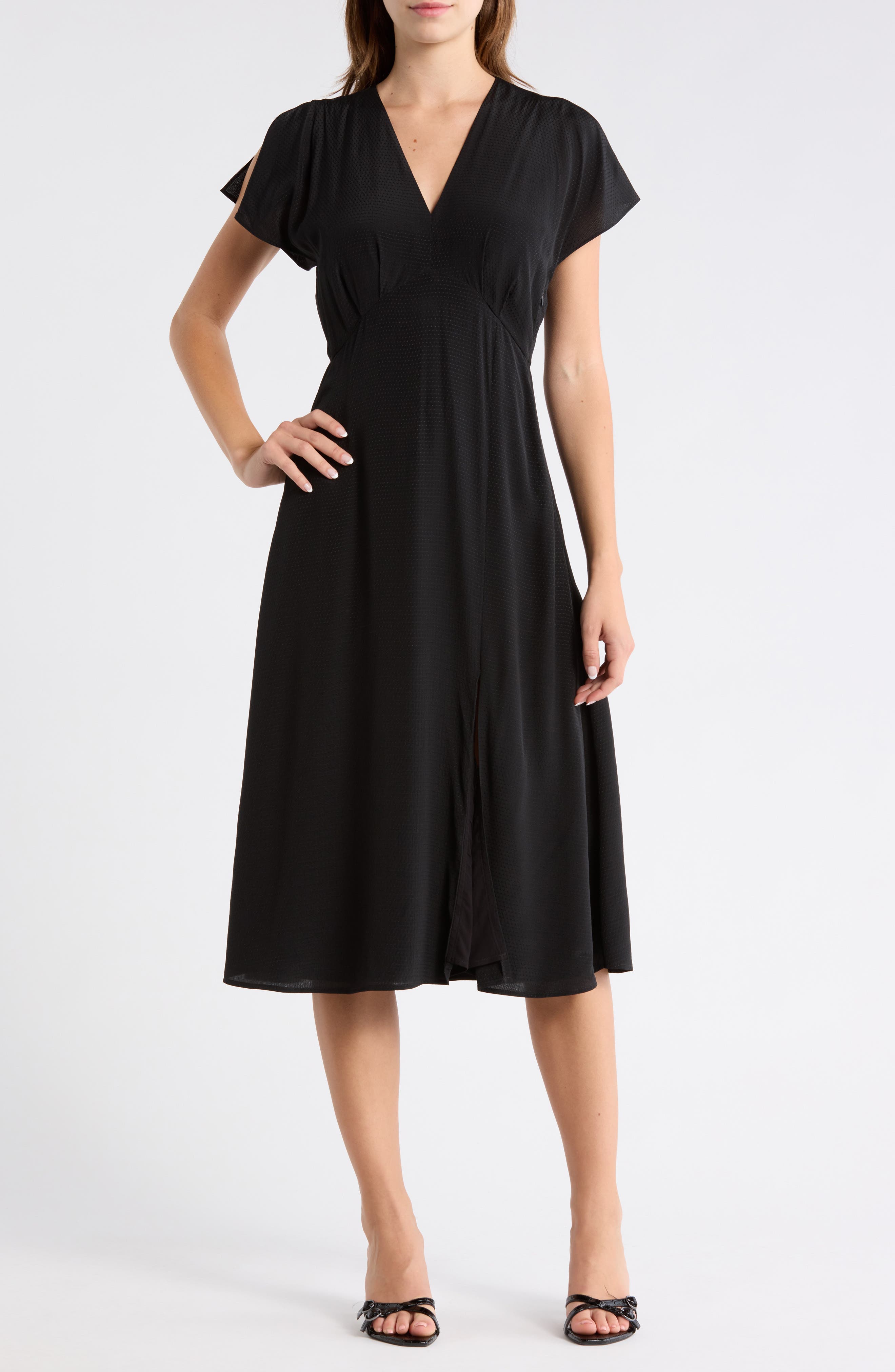 BOSS Dawarina Short Sleeve Silk Fit & Flare Dress