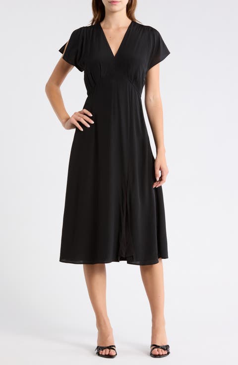 Dawarina Short Sleeve Silk Fit & Flare Dress
