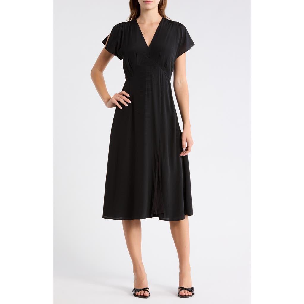 BOSS Dawarina Short Sleeve Silk Fit & Flare Dress in Black at Nordstrom Rack, Size 8