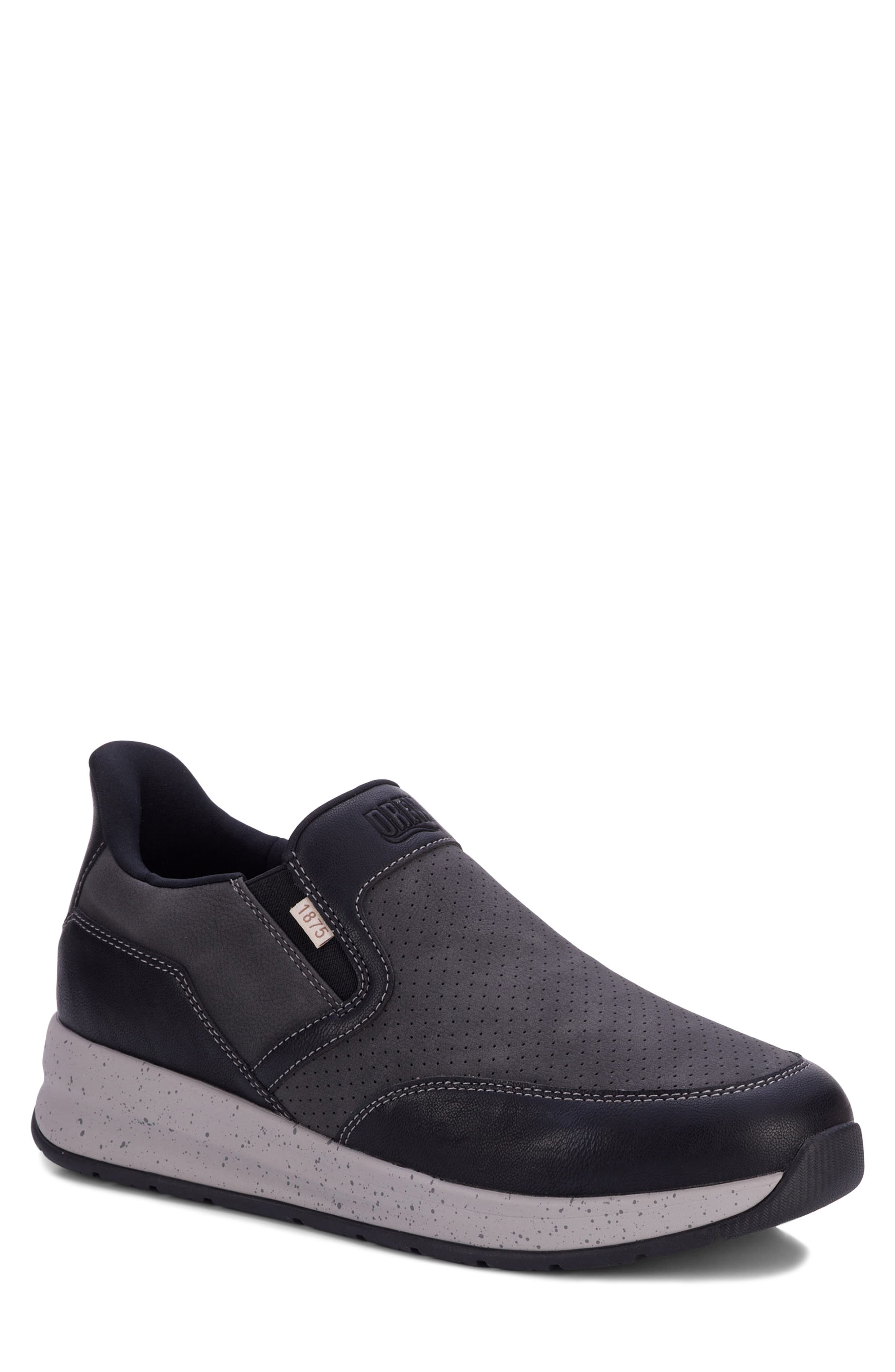 Caleb Faux Leather Slip On Sneaker, Main, color, BLACK NUBUCK
