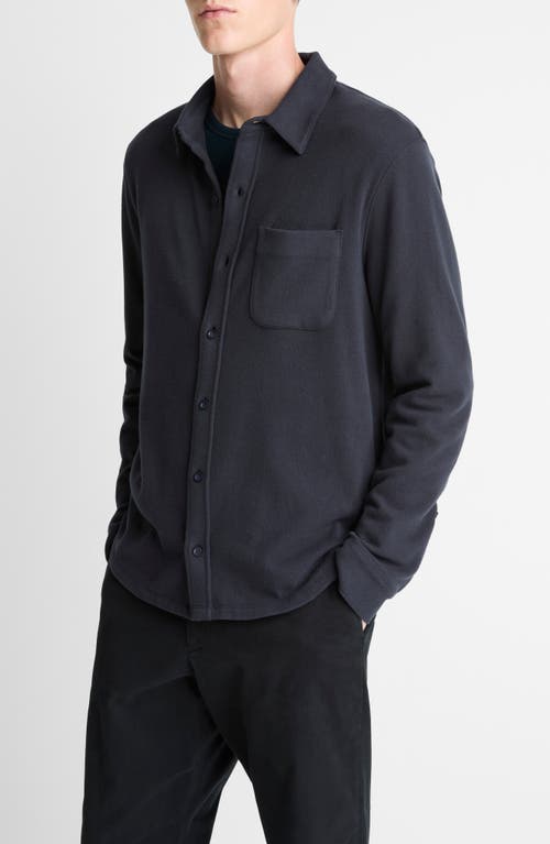 Vince Solid Button Front Knit Shirt In Blue