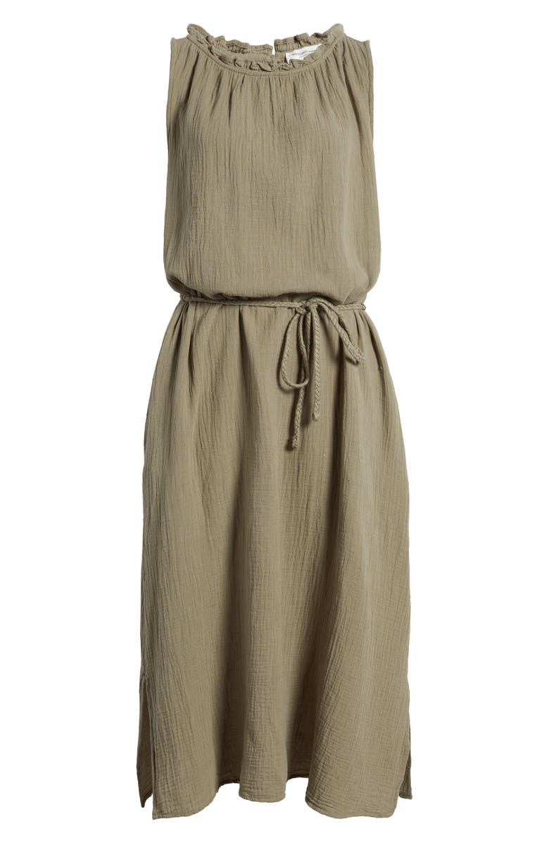beachlunchlounge Maddison Ruffle Tie Belt Cotton Midi Dress, Alternate, color, Tree Shade