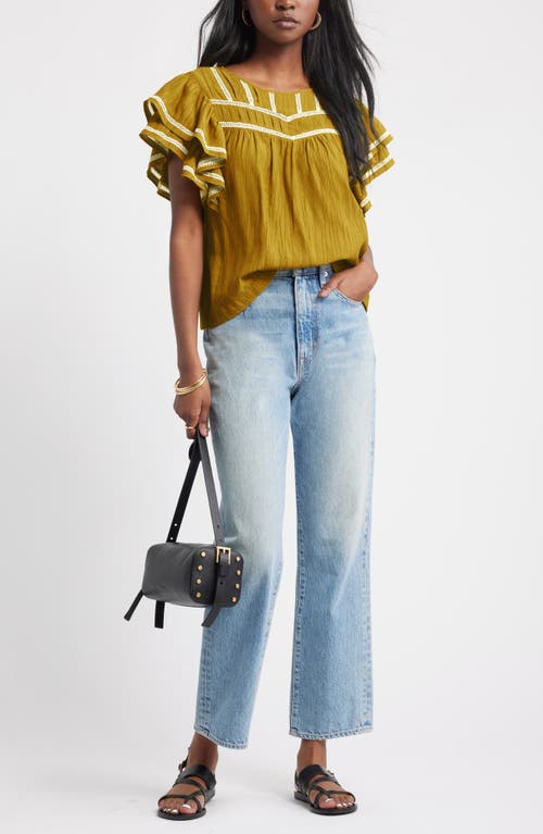 Treasure & Bond Double Ruffle Sleeve Top In Green