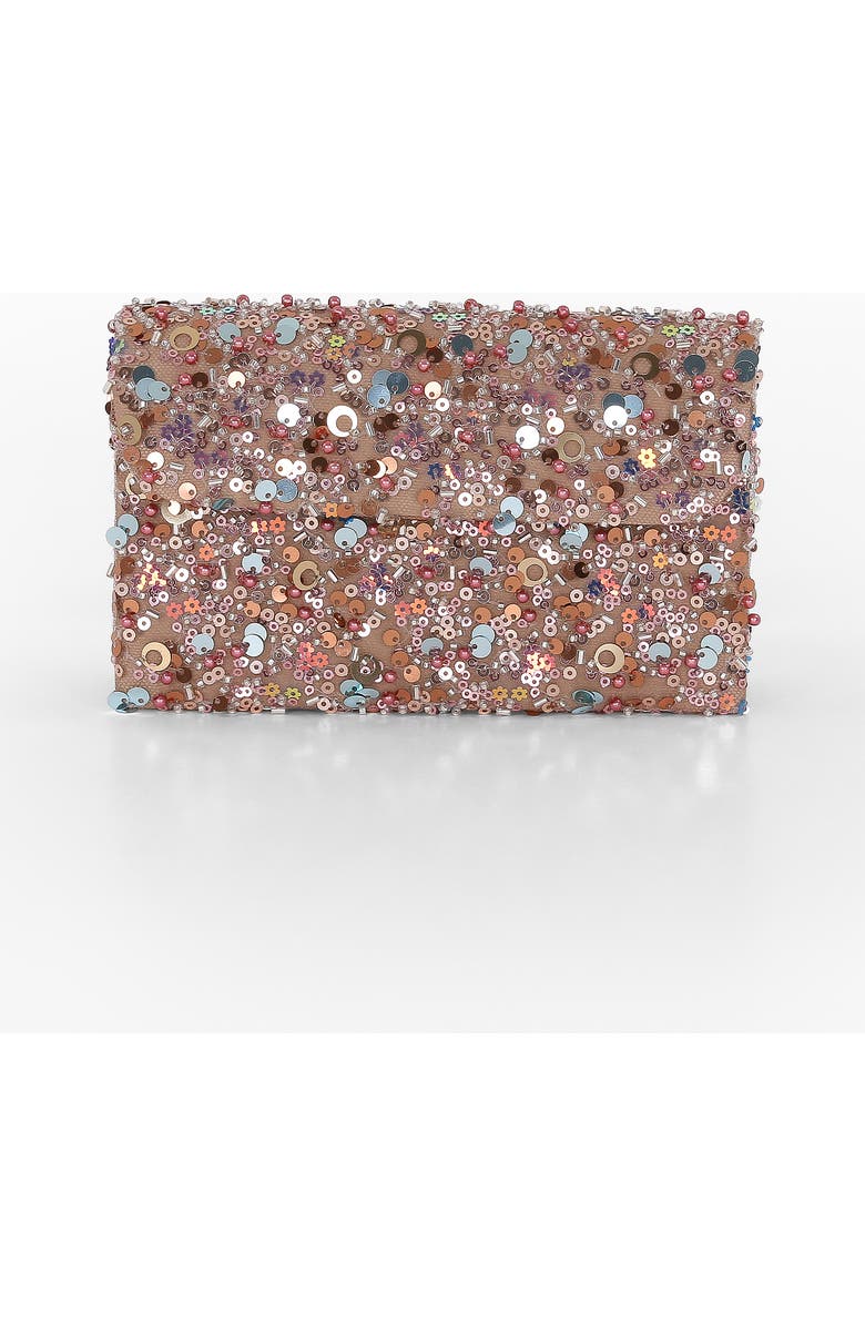 Jewel Badgley Mischka Aurora Beaded Mini Trapezoid Clutch, Main, color, Taupe