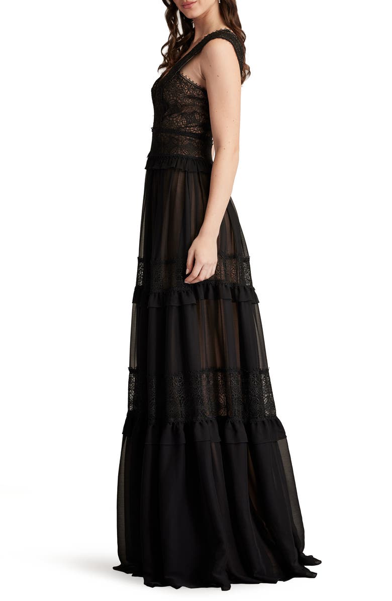 Tadashi Shoji Sleeveless Tiered Lace & Tulle Gown, Alternate, color, 