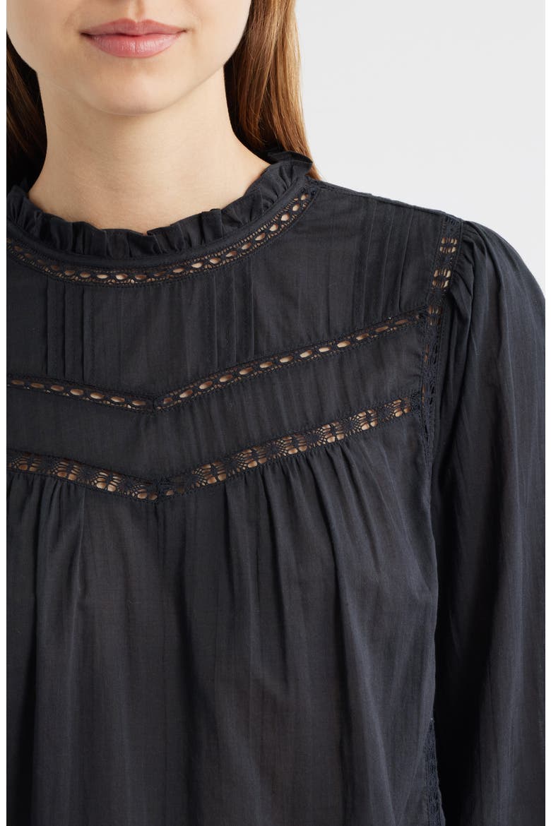 Reyna Lace Inset Cotton Peasant Top, Alternate, color, BLACK