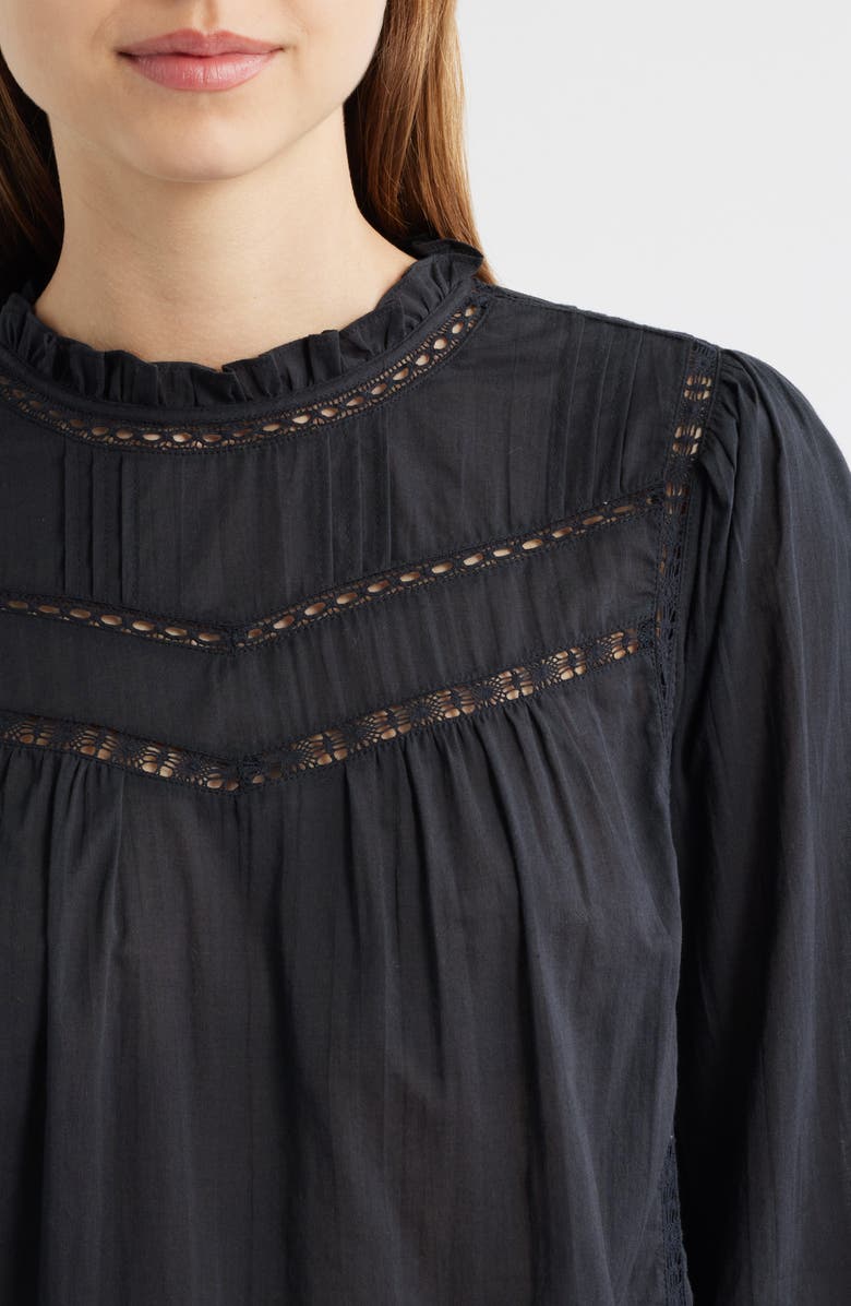 Rails Reyna Lace Inset Cotton Peasant Top, Alternate, color, Black