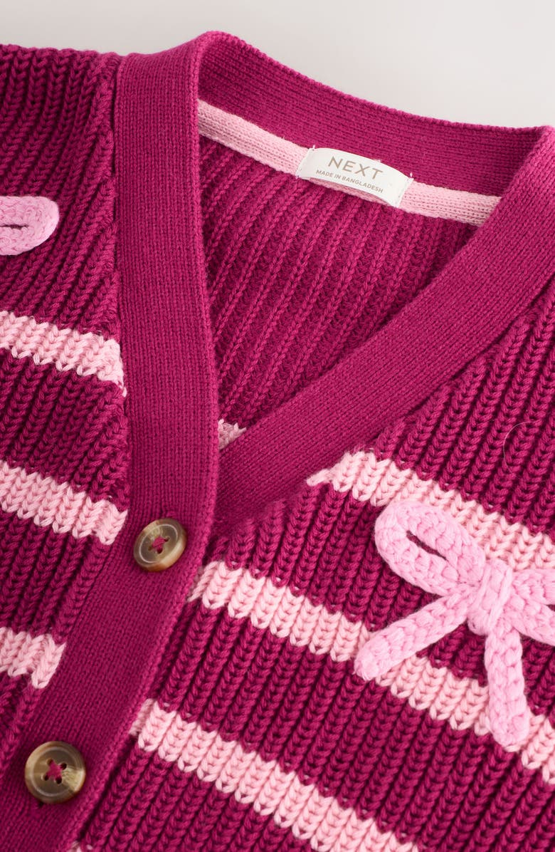 NEXT Kids' Bow Detail Stripe Cardigan, Alternate, color, Pink