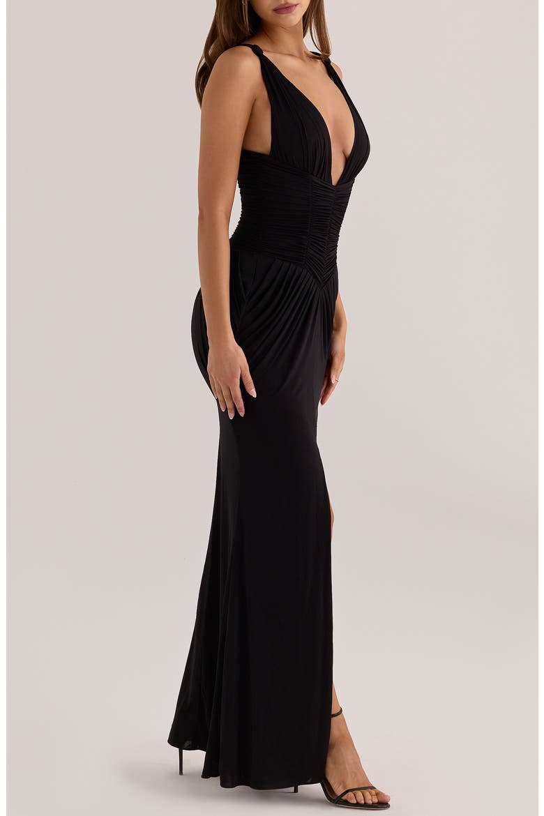 Tabitha Liquid Soft Jersey Plunge Neck Gown, Alternate, color, BLACK