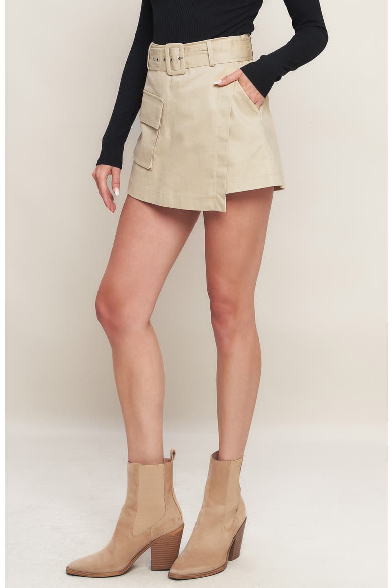 Faux Wrap Cargo Skort, Alternate, color, TAN
