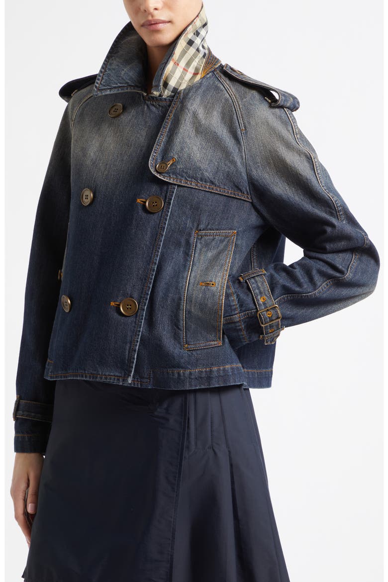 Mayfair Crop Denim Trench Jacket, Alternate, color, MID BLUE