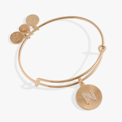 Pave Starburst Texture Initial Bangle Bracelet