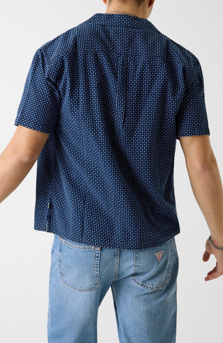 GUESS Boxy Crop Cotton Camp Shirt, Alternate, color, Gj Wash Down Dark