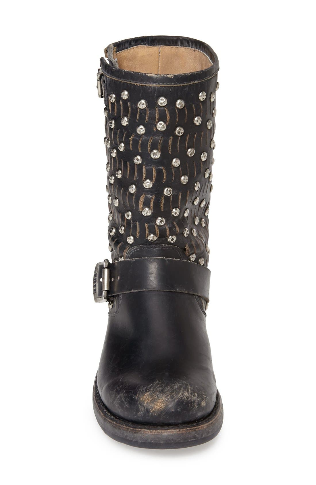 'Jenna Cut Stud' Short Moto Boot, Alternate, color, BLACK DISTRESSED LEATHER
