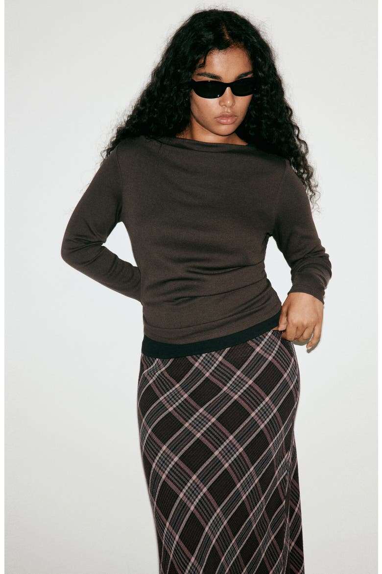 Checked Midi Skirt, Alternate, color, BROWN