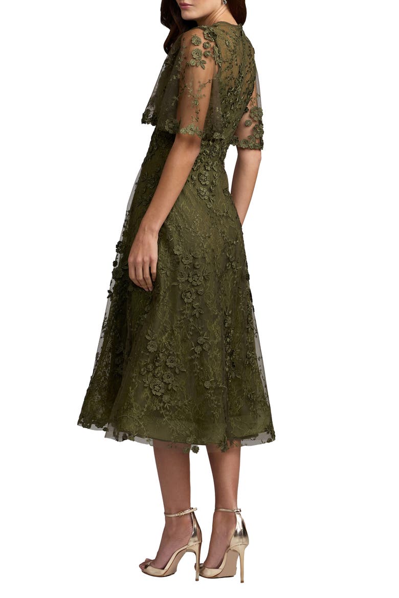 Flutter Sleeve Embroidered Cocktail Midi Dress, Alternate, color, Olive
