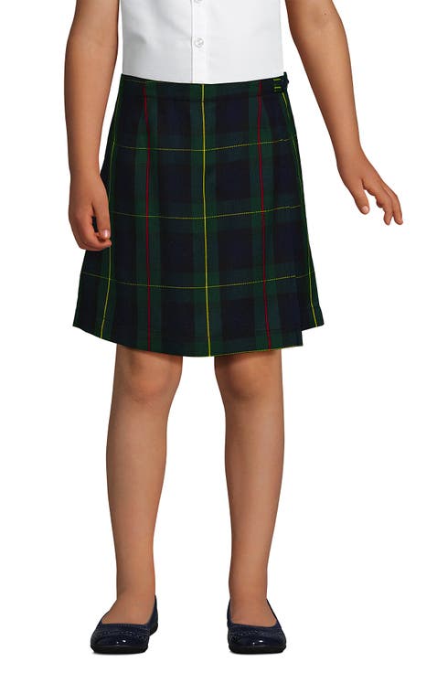 School Uniform Girls Plaid A Line Tab Skort Top of Knee