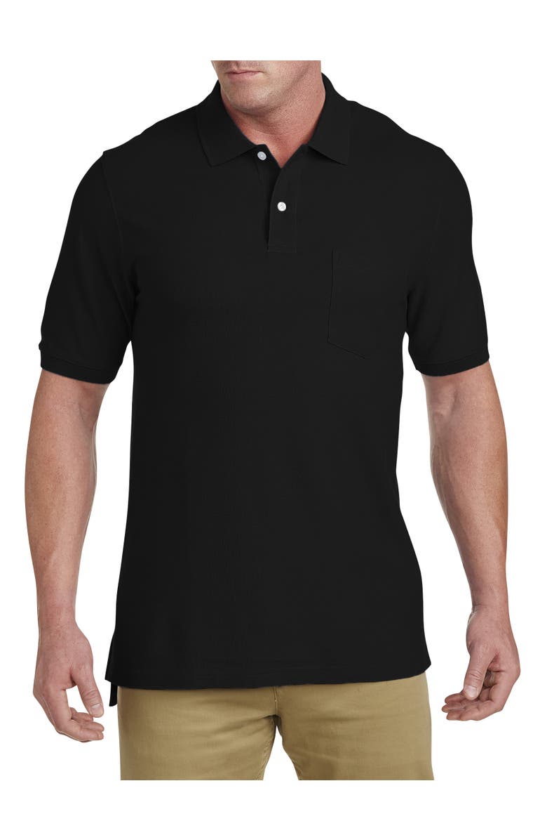 Harbor Bay by DXL Big & Tall Pocket Piqué Polo Shirt, Main, color, Black