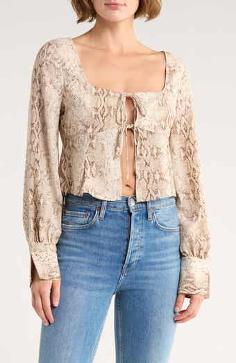 Leith Tie Front Crepe Long Sleeve Top