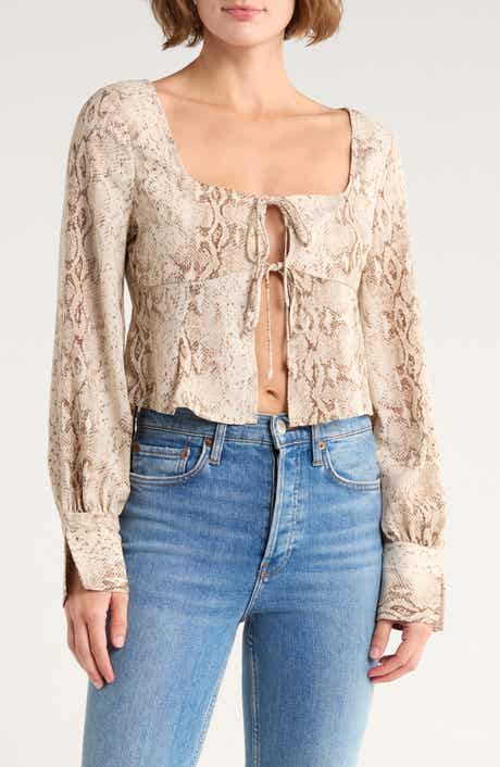 Leith Tie Front Crepe Long Sleeve Top