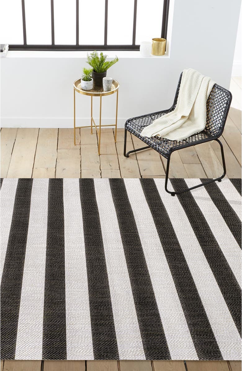 JONATHAN Y Negril Two-Tone Wide Stripe Indoor/Outdoor Area Rug, Alternate, color, Black/Cream