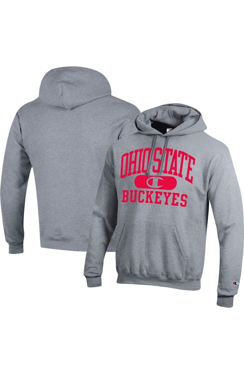 Champion Men's Champion Heather Gray Ohio State Buckeyes Arch Pill Pullover Hoodie, Main, color, 
