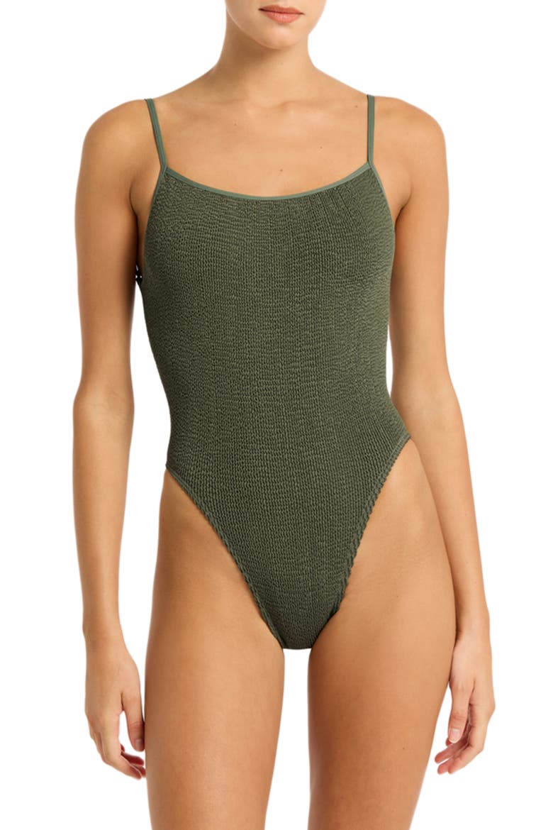 Low Palace Textured Open Back One-Piece Swimsuit, Main, color, KHAKI ECO