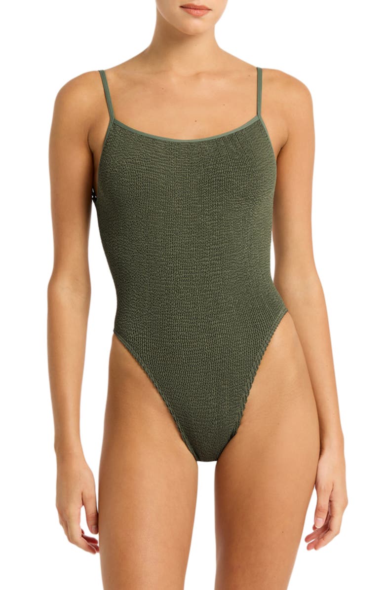 bond-eye Low Palace Textured Open Back One-Piece Swimsuit, Main, color, Khaki Eco