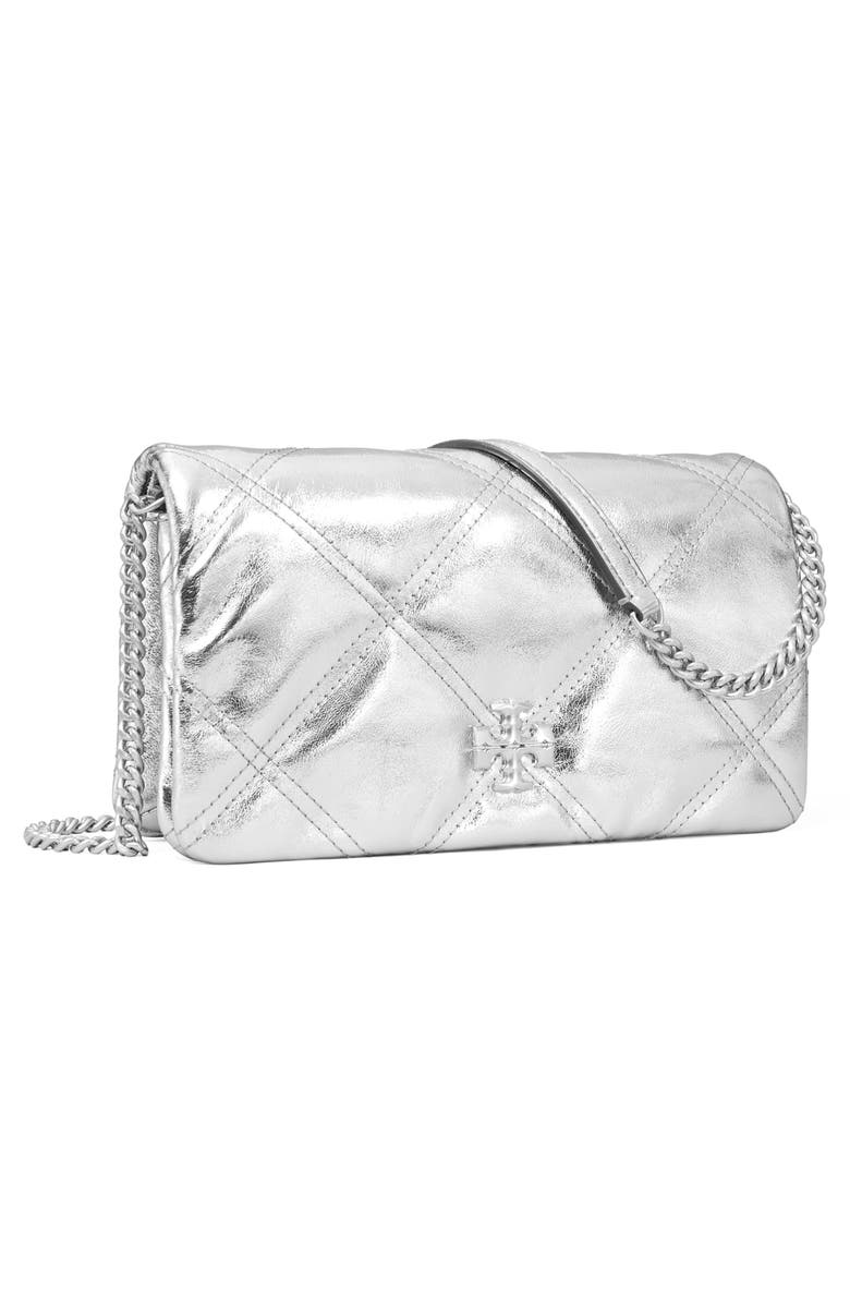 Tory Burch Kira Diamond Quilted Metallic Leather Wallet on a Chain, Alternate, color, 