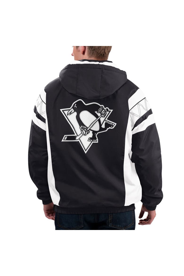 Men's Starter x NHL Black Ice Black/White Pittsburgh Penguins Home Team Half-Zip Pullover Hoodie, Alternate, color, Black