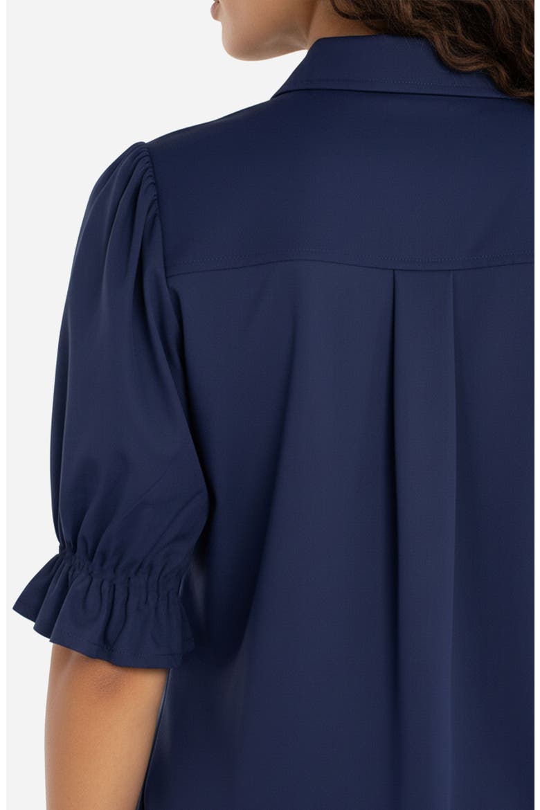 Puff Sleeve Knit Snap-Up Shirt, Alternate, color, NAVY INK