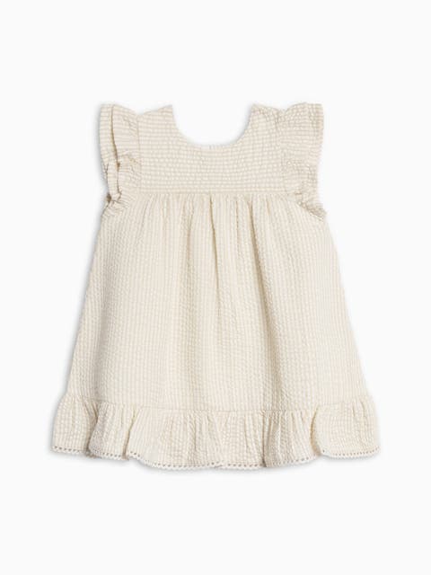 Organic Lorena Seesucker Double Ruffle Sleeve Dress (Baby)