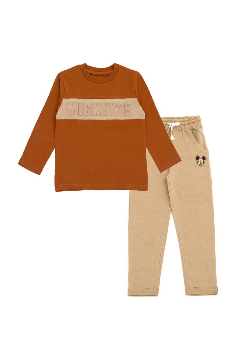 Mickey Mouse Long Sleeve T-Shirt & Pants Set, Main, color, Burnt Orange