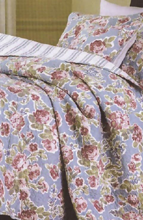 Floral Print Microfiber Quilt Set