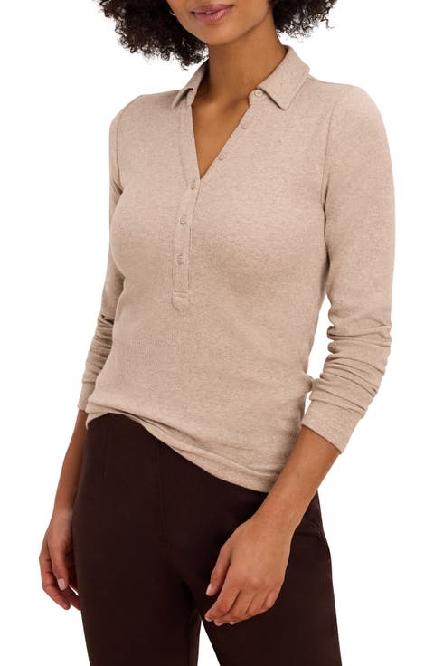 Perfect Rib Knit Long Sleeve Polo