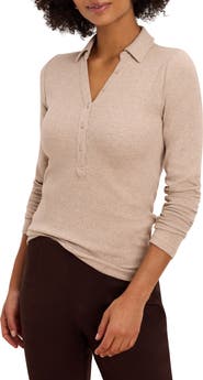 NIC+ZOE Perfect Rib Knit Long Sleeve Polo