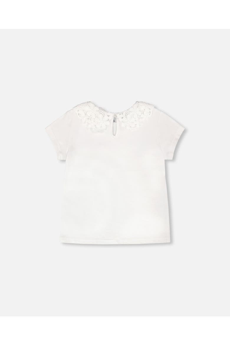 Short Sleeve Crochet Peter Pan Collar T-Shirt, Alternate, color, White